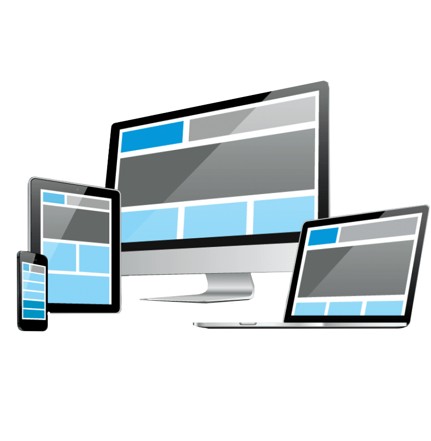 a laptop, tablet and phone each containing their repective versions of a website on their screens